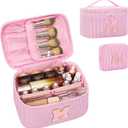 MONSTINA Valentine's Gifts for Mom, Personalized Initial Makeup Bag Cosmetic Bags for Women Cute|Makeup Pouch Birthday Gifts for Mother,Birthday Gift for Her Cute Toiletry Bag,Pink M