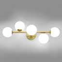 Mid Century Modern Bathroom Vanity Lights, 5-Light Bathroom Light Fixtures Brass Gold Bathroom Lights Semi-Flush Mount Ceiling Light, Gold Wall Sconce Wall Light with Globe Frosted Milk Glass, G9 Base