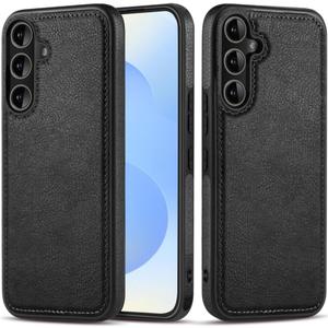 Design Compatible with Samsung Galaxy S25 Case Luxury Leather Business Slim Non-Slip Soft Grip Shockproof Protective Cover 2025 6.2 Inch (Black)