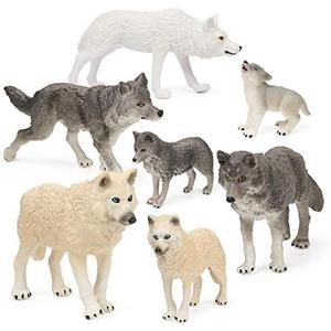 RESTCLOUD 7Pcs Wolf Toy Figurines Set Wolf Animals Figures (Wolf Set B)