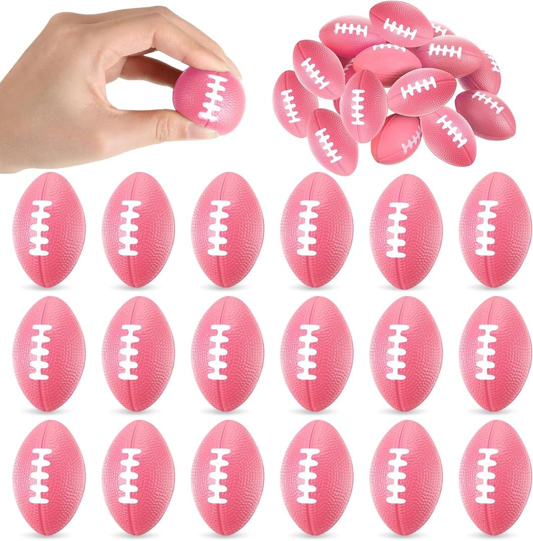 Foilswirl 16 Pcs Mini Foam Football Stress Ball 2.17" Small Sport Party Favor Balls Bulk for Kids Goodie Bag Filler Game Day Homecoming Carnival Birthday Reward Toy(Pink)