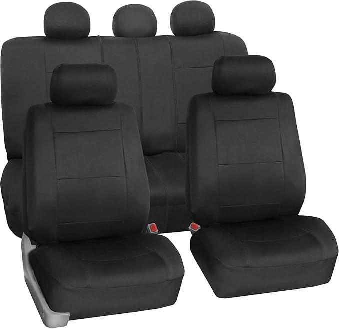 FH Group Car Seat Covers Full Set Neoprene - Universal Fit, Automotive Low Back Front Seat Covers, Airbag Compatible, Split Bench Rear Seat, Washable Seat Cover for SUV, Sedan Black