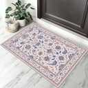 2x3 Entryway Rug 2x3 Washable Area Rugs Non-Slip Low Pile Throw Small Kitchen Rugs for Entryway Door Mat Indoor Entrance Bathroom,Printed Vintage Home Decor Rug (Pink Floral)