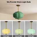 Green Milk Glass Pendant Light, Milk Glass Ceiling Light Fixture, Semi Flush Mount Pendant Light Vintage Schoolhouse Ceiling Light for Kitchen Island, Living Room, Dining Room, Bedroom (15 Inch)