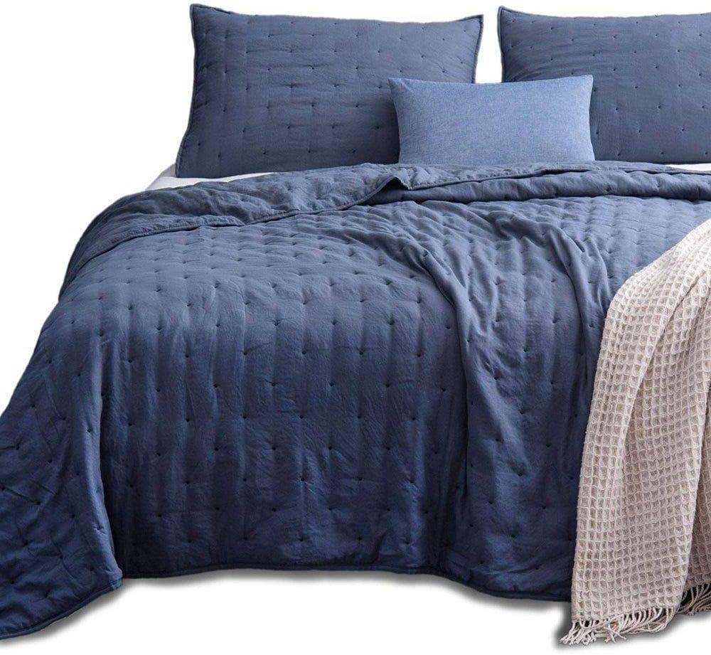 3 Piece All Season Modern Chic Ultra Soft Quilted Bedspread Queen Set, Contemporary Lightweight Solid Color Tufted Blue Bedspread, Most Comfortable Comfy Durable Microfiber Fabric