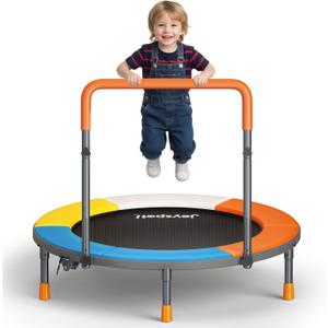 JOY SPOT! Premium 3FT Foldable Toddler Trampoline for Kids Ages 1-6, 36 Inch ASTM Certified Mini Trampoline with Adjustable Handle, 100 lbs Capacity, Quiet Elastic Bands, Safe for Indoor Outdoor Use