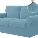 CHUN YI 5 Piece Stretch Loveseat Sofa Cover, 2 Seater Couch Slipcover with Two Separate Backrests and Cushions with Elastic Band, Checks Spandex Jacquard Fabric(Medium,Smoky Blue)