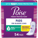 Poise Incontinence & Postpartum Pads for Bladder Leaks, 3 Drop Light Absorbency, Regular Length, 54 Count