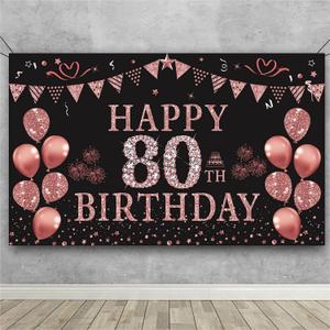Trgowaul 80th Birthday Decorations for Women Rose Gold Birthday Backdrop Banner 5.9 X 3.6 Fts Happy 80th Birthday Party Suppiles Photography Supplies Background Happy 80th Birthday Decoration (Rose Gold 80th Birthday Banner5.9*3.6 ft)