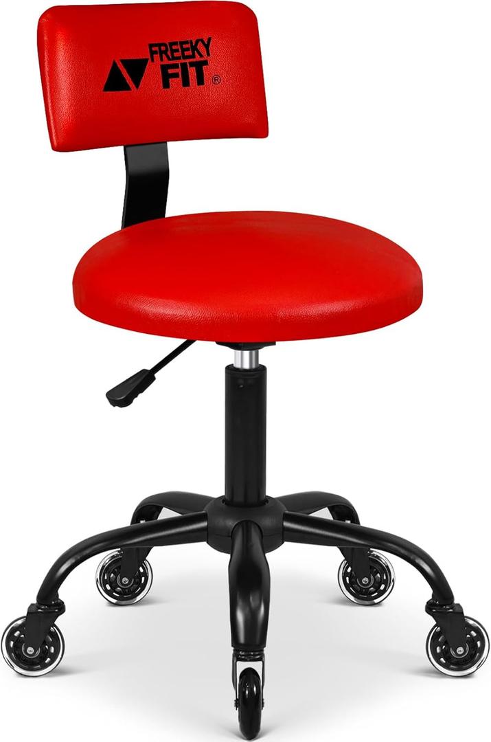 Rolling Shop Stool with Wheels, Mechanic Garage Stool Chair with Adjustable Height 15.55"-18.3", Heavy Duty Swivel Roller Seat for Garage, Salon and Tattoo Beauty, Red