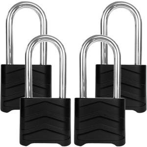 SEPOX 4PCS Large Combination Padlock, Long Shackle Outdoor Combo Lock 2.2" 55mm Heavy Duty Weatherproof, Ressetable 4Digital, Security Aluminum Body,Uncuttable Shackle, for Home, School, Gate, Garden