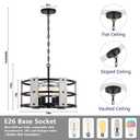 3WWWUEE 18‘’ Chandelier Farmhouse Style Black and Wood Hanging Light Fixture 4-Light Pendant Lighting with 47'' Height Adjustable Chain Dining Room, Living Room, Kitchen Island E12 Base - AJ9013P4WDBK