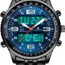 VIGOROSO Men's LED Analog Digital Watch Men Date Week Sports All Black Steel Mens Watch for Men