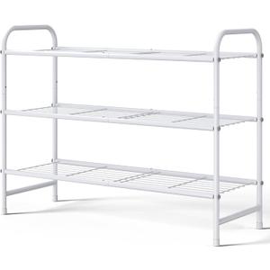 Kitsure Shoe Rack - Stainless Steel Shoe Organizer, Sturdy Shoe Rack for Closet and Front Door Entrance, Free Standing Shoe Shelf, Closet Organizers and Storage, White