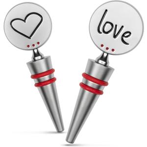2 x TRIBELLA Wine Stoppers 1 Pack - Stainless Steel LOVE Wine Bottle Stopper with Silicone Seal, Reusable Beverage Preserver,Keeps Wine Fresh, Premium Bottle Sealers, Gifts for Her Holiday Gift Set