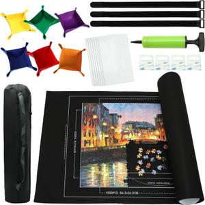 3000pc Jigsaw Puzzle Mat Roll Up, Black Felt, Classic Style, Portable, 39" x 39", 6+ Years