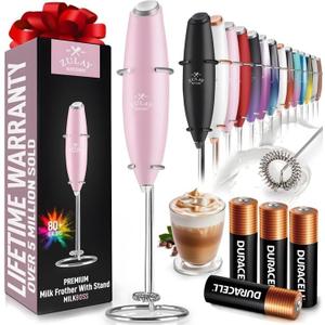 Zulay Powerful Milk Frother (4 Duracell Batteries Included) - Handheld Milk Frother Wand Drink Mixer for Coffee - Powerful Milk Foamer for Cappuccino, Frappe, Matcha & Creamer - Cotton Candy