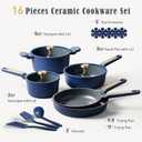 CAROTE Ceramic Cookwar Set, Pots and Pan Set Non Stick 16 Piece, Cookware Set Kitchen Cooking Set Non Toxic, PFAS PTFE Free, Blue