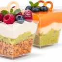 ZENFUN 100 Pack 4 oz Square Plastic Dessert Cups with Spoons, Clear Parfait Appetizer Cups, Mini Party Trifle Shooter Serving Cup for Mousse, Puddings, Cocktails Appetizers Fruit