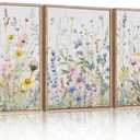 HPINUB Colorful Flower Framed Canvas Wall Art Set, Watercolor Daisy Floral Wall Decor, Wildflower Green Leaf Wall Painting, Multicolour Botanical Art Print for Living Room, Bedroom, Office - 16"x24"x3