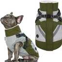 IECOii Dog Coat with Harness Built in - Green, Large - Waterproof Winter Coat, Fleece Lined Snow Jacket for Dogs