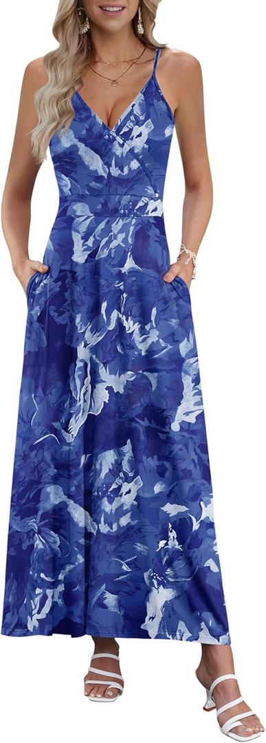 AUSELILY Womens Summer Dress 2025 Sleeveless V Neck Formal Party Evening Cocktail Long Dress with Pockets (Black, L)