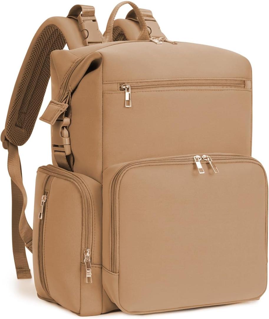 CEI-CEI Neoprene Diaper Bag Backpack Large Newborn Baby Maternity Bags Waterproof Travel Backpack for Mom Dad with Insulated Pockets,Changing Pad (Brown)