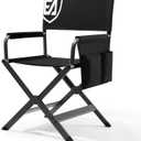 EVER ADVANCED Aluminum Lightweight Directors Chair Foldable, Folding Studio Movie Chairs Camping Event Vendor Chair, 19" Seat Height Black Fabric/Grey Frame, Support 350lbs