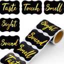 100 Pcs Valentine's Day 5 Senses Gift Sticker 2.76"x1.97" Black Gold Lace Design Sensory Label Romantic Gift Wrap Sticker for Him and Her Valentine's Day Wedding Anniversary Birthday Party