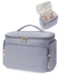 WANDF Travel Toiletry Bag for Women, Wide-open Large Makeup Bag with Handle, Puffy Makeup Organizer for Toiletries, Cosmetics, Accessories, Essentials (Slate Blue)