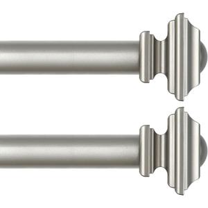KAMANINA 2 Pack Curtain Rod 32 to 58 Inches (2.6-4.8ft), 1 Inch Curtain Rods for Windows, Single Drapery Rods with Square Finials, Antique Silver