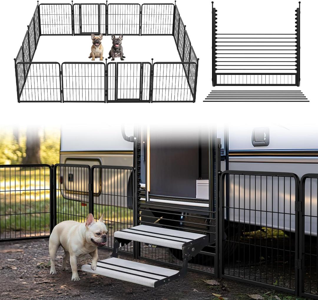 FXW Instant Dog Playpen with RV Step Grid for RV Camping, 24" H, 16 Panels
