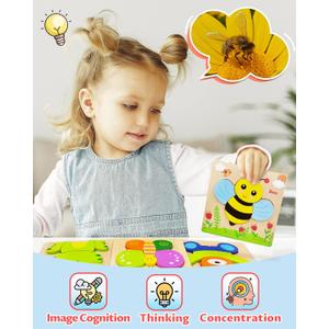 Bekayshad Wooden Puzzles Toddler Toys Gifts for 1 2 3 Year Old Boys Girls, 4 Pack Animal Jigsaw Puzzles Montessori Toys, Learning Educational Christmas Birthday Gifts for Girls Boys Ages 1-3