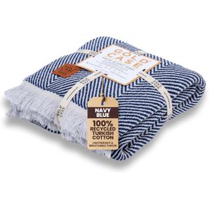 Gold Case Throw Blanket for Couch  100% Recycled Turkish Cotton Blankets & Throws  Elegant Decorative Throw Blankets for Living Room Sofa  Woven Throws for Couch  Elegant Navy Blue  50x60