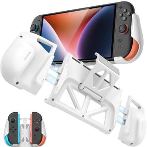 2 x TRANSNOVO Magnetic Grip Case for Switch 2 2025, Detachable Joycon Ergonomic Grips, Hard Shell Cover with Adjustable Stand, 5 Game Card Slots for Switch 2 Accessories, Shockproof & Anti-Scratch