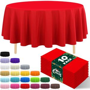 10 Pack Premium Disposable Plastic Tablecloth 84" Round Table Cover for Birthdays Weddings Christmas Anniversary Buffet Table (Red)