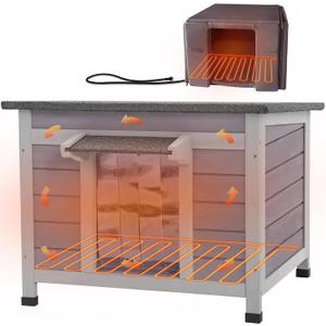 GUTINNEEN Heated Outdoor Cat House with Heater and Insulated Liner Weatherproof Insulated Feral Cat Shelter for Winter, 20.9"D x 23.6"W x 18.3"H