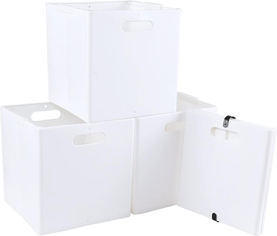 4-Pack Collapsible Plastic Storage Cube Bins, White Foldable Cube Storage Bins