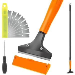 KeFanta Razor Blade Floor Scraper, 4" Wide Heavy Duty Scraper Tool with 45.7" Long Handle, 10PCS Extra Metal Blades, Paint Scrapers for Cleaning Wall Glass Tile Floor Paint Gum Glue Stains Linoleum