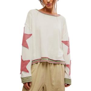 Y2k Oversized Sweatshirt for Women Crewneck Graphic Sweatshirts Long Sleeve Drop Shoulder Preppy Shirts Pullover Tops (L)