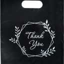 Merchandise Bags Black Color 100 Count 9"x12" Size 1.5Mil Thick With Handles (Black Thank you)