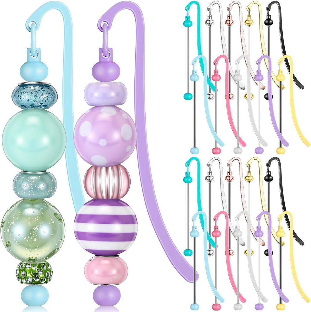 20 Pcs Beadable Bookmarks DIY Metal Blank Bar Bookmark for Beads Modern Bead Craft Jewelry Pendant Charm Gift for Book Lovers Student Teacher Office Supplies (Multi Color)