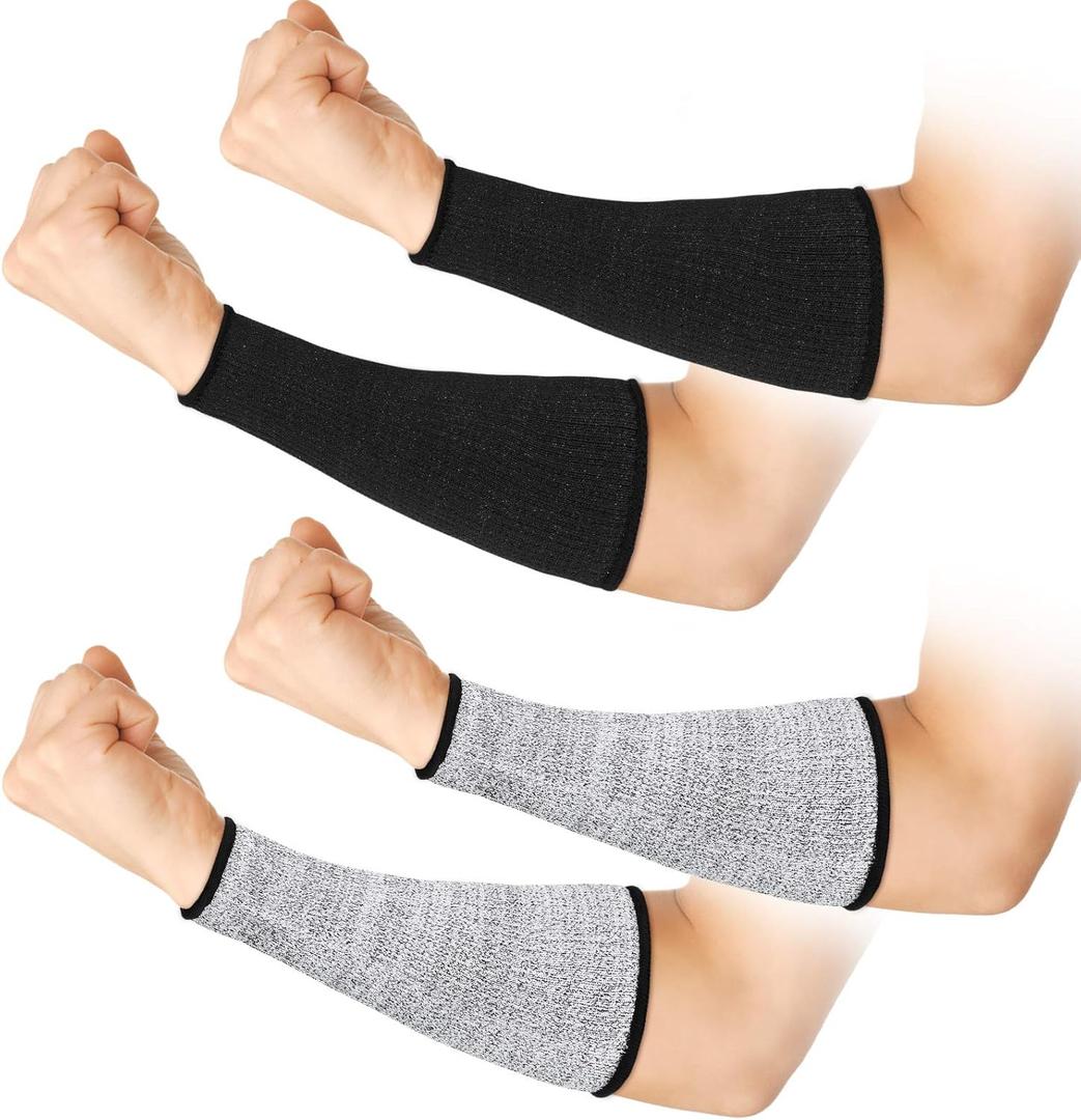 2 Pairs Cut Resistant Sleeve Arm Protection Level 5 Protection Safety Protective Sleeves Arm Protectors for Men Women(8.6 x 3.7 Inches,Black, Gray)