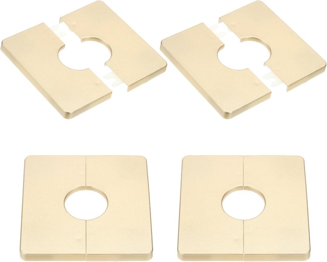PATIKIL Wall Split Flange 86mm / 3.4" OD, 4 Pcs Square Escutcheon Plate Cover PPR Plumbing Cover Plates with Self-Adhesive Tape for 27mm / 1.1" Dia Water Pipe Faucet, Gold