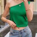 Tankaneo Womens One Shoulder Crop Tank Tops Y2K Going Out Sleeveless Tops | Summer, Loose Fit, Asymmetrical, Casual Going Out, Y2K Trendy (Green, XL)