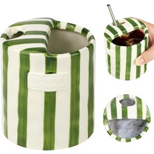 Novelty Ceramic Coffee Mug Designed to Look Like a Gift Box, 10oz Retro HandPainted Ceramic Travel Mug, Green & White Striped Design, Microwave & Dishwasher Safe, Perfect Present for Coffee Lovers
