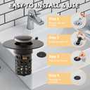 Bathroom Sink Drain Stopper, Upgraded 3 in 1 Pop Up Sink Drain Strainer with Removable Hair Catcher Basket, Drain Plug Filter for 1.1-1.5 in, Metal Body, Brass Bounce Core (Black)