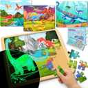 SYNCFUN 4 Packs Magical Dinosaur Wooden Puzzles Glow in The Dark, 35 & 24 PCS Puzzles Board for Preschool Educational Toddlers, Dinosaur Toys for Kids Ages 3-5 Birthday Valentine Easter Gifts
