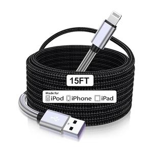Extra Long iPhone Charger Cord 15FT [Apple MFi Certified] USB A to Lightning Cable Braided Fast Charging Cord Compatible with iPhone 14 Pro Max/Plus/13/12/11/X/XR/XS/SE/8/7/6/5/iPad - Black