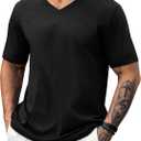NIASHOT Mens T Shirts Short Sleeve Classic V Neck T-Shirt Casual Summer Basic Tee Shirt (Black, XL)